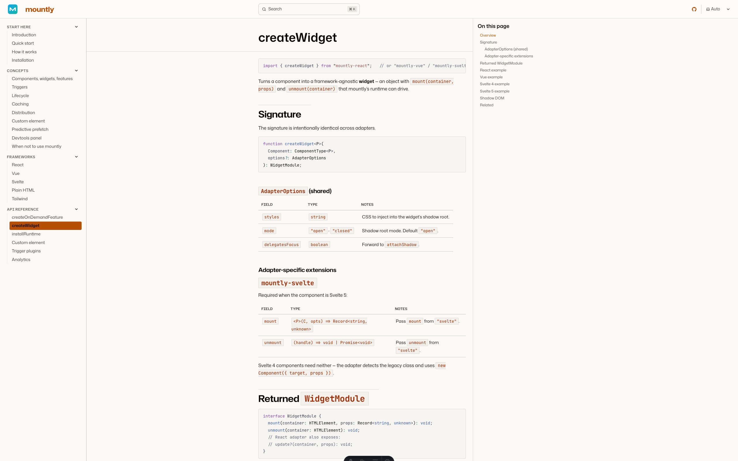createWidget API page
