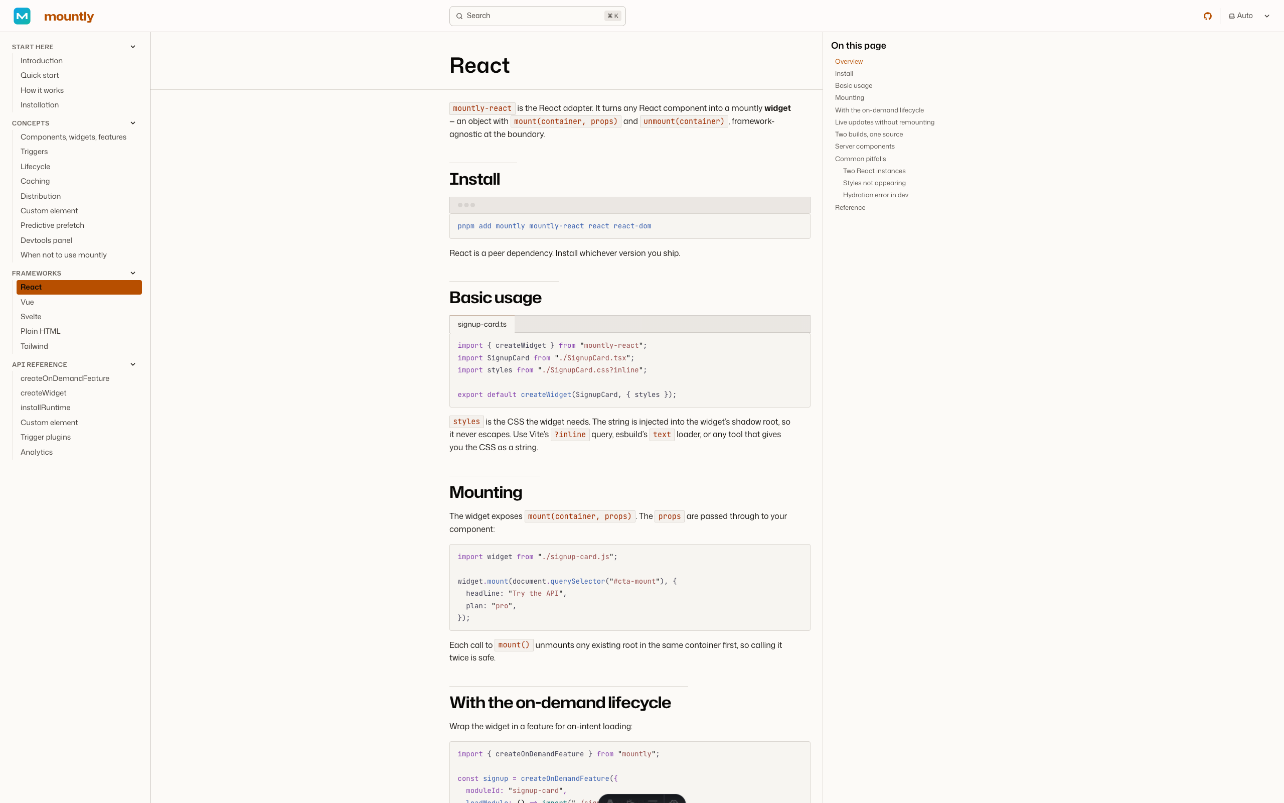React framework page